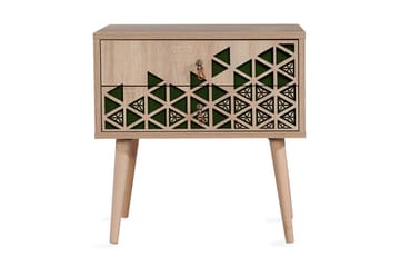 Brokind Nattbord 60 cm med Oppbevaring 2 Skuffer Trianglar - Natur/Grønn - Møbler - Bord - Avlastningsbord - Sengebord & nattbord