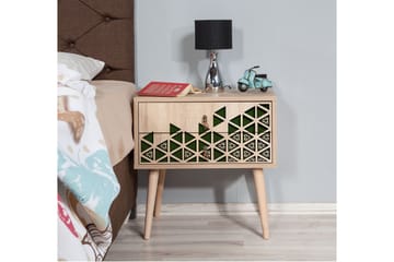 Brokind Nattbord 60 cm med Oppbevaring 2 Skuffer Trianglar - Natur/Grønn - Møbler - Bord - Avlastningsbord - Sengebord & nattbord