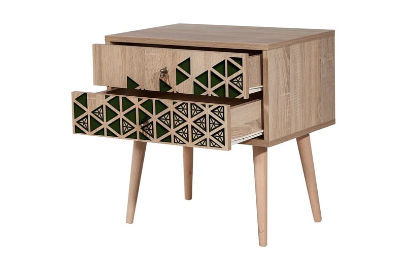 Brokind Nattbord 60 cm med Oppbevaring 2 Skuffer Trianglar - Natur/Grønn - Møbler - Bord - Avlastningsbord - Sengebord & nattbord