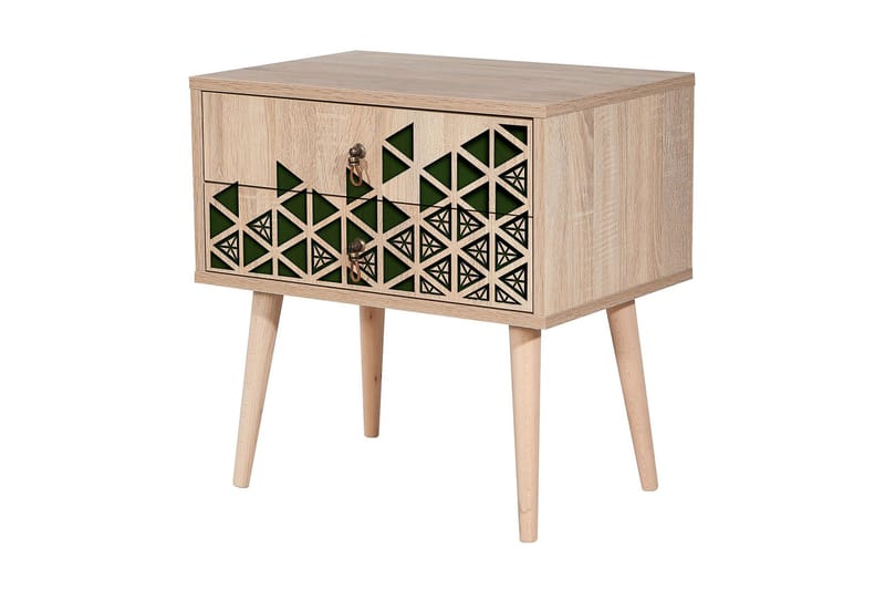 Brokind Nattbord 60 cm med Oppbevaring 2 Skuffer Trianglar - Natur/Grønn - Møbler - Bord - Avlastningsbord - Sengebord & nattbord