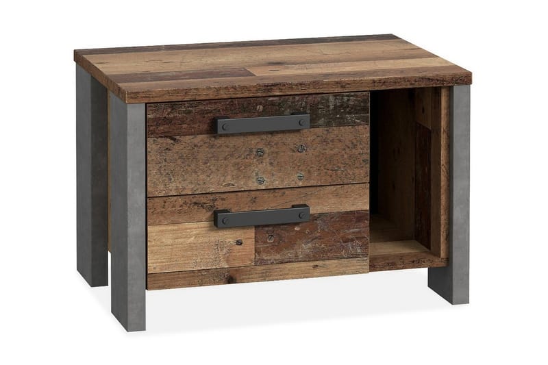 Cadle Nattbord 62 cm med Oppbevaring 2 Skuffer + Hylle, Brun/Grå