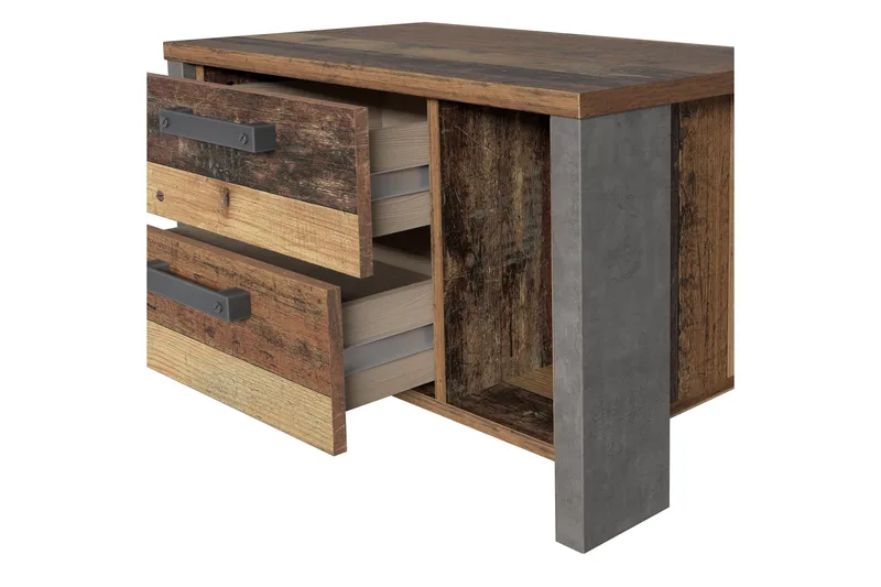 Cadle Nattbord 62 cm med Oppbevaring 2 Skuffer + Hylle - Brun/Grå - Møbler - Bord - Avlastningsbord - Sengebord & nattbord