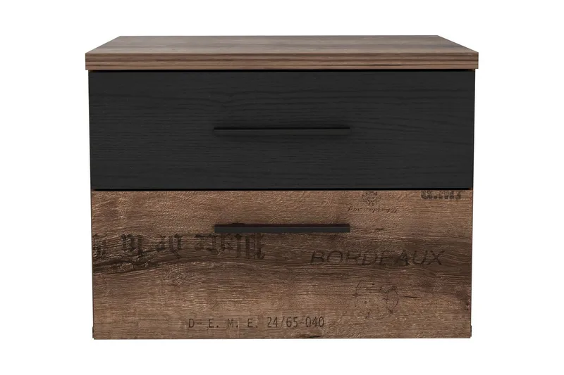 Cannop Nattbord 52 cm med Oppbevaring 2 Skuffer, Brun/Svart