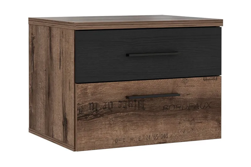 Cannop Nattbord 52 cm med Oppbevaring 2 Skuffer - Brun/Svart - Møbler - Bord - Avlastningsbord - Sengebord & nattbord