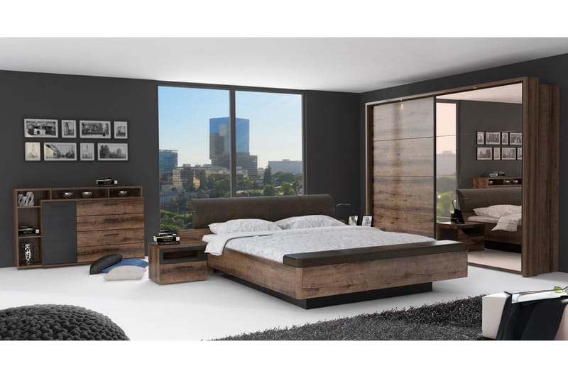 Cannop Nattbord 52 cm med Oppbevaring Skuff + Hylle - Brun/Svart - Møbler - Bord - Avlastningsbord - Sengebord & nattbord