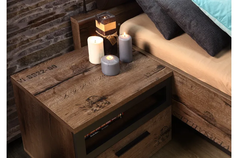 Cannop Nattbord 52 cm med Oppbevaring Skuff + Hylle - Brun/Svart - Møbler - Bord - Avlastningsbord - Sengebord & nattbord