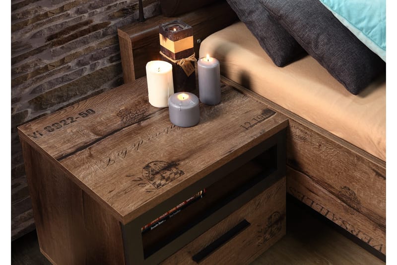 Cannop Nattbord 52 cm med Oppbevaring Skuff + Hylle - Brun/Svart - Møbler - Bord - Avlastningsbord - Sengebord & nattbord