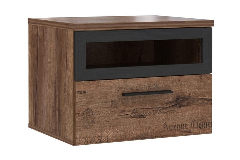 Cannop Nattbord 52 cm med Oppbevaring Skuff + Hylle - Brun/Svart - Møbler - Bord - Avlastningsbord - Sengebord & nattbord