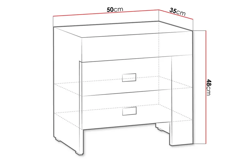 Cezara Sängbord 50 cm Vänster med Förvaring 2 Lådor Bedly Ek - Møbler - Bord - Avlastningsbord - Sengebord & nattbord