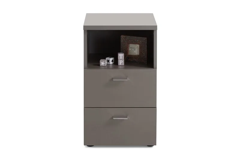 Colima Nattbord 35 cm med Oppbevaring 2 Skuffer + Hylle, Grå