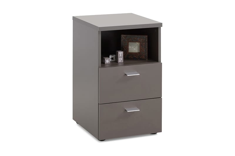 Colima Nattbord 35 cm med Oppbevaring 2 Skuffer + Hylle - Grå - Møbler - Bord - Avlastningsbord - Sengebord & nattbord