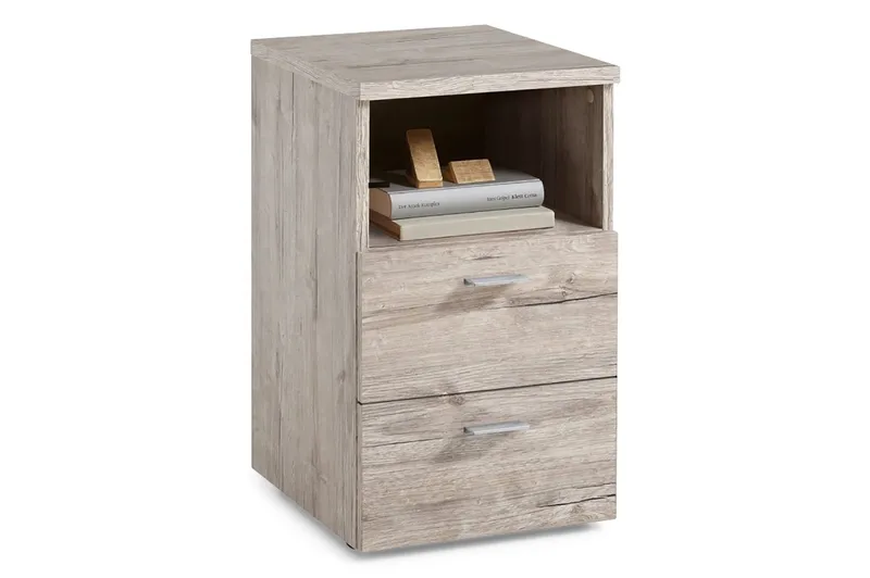 Colima Nattbord 35 cm med Oppbevaring 2 Skuffer + Hylle - Grå/Natur - Møbler - Bord - Avlastningsbord - Sengebord & nattbord