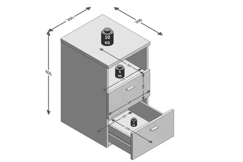 Colima Nattbord 35 cm med Oppbevaring 2 Skuffer + Hylle - Grå/Natur - Møbler - Bord - Avlastningsbord - Sengebord & nattbord