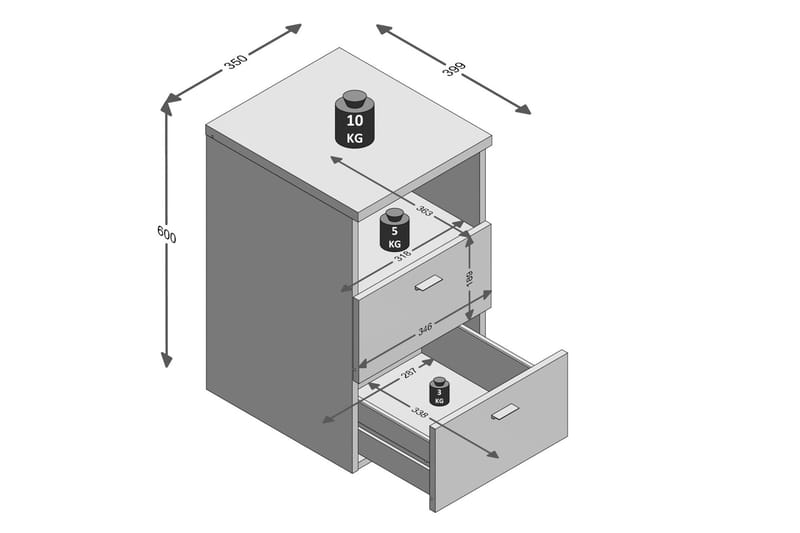Colima Nattbord 35 cm med Oppbevaring 2 Skuffer + Hylle - Svart - Møbler - Bord - Avlastningsbord - Sengebord & nattbord