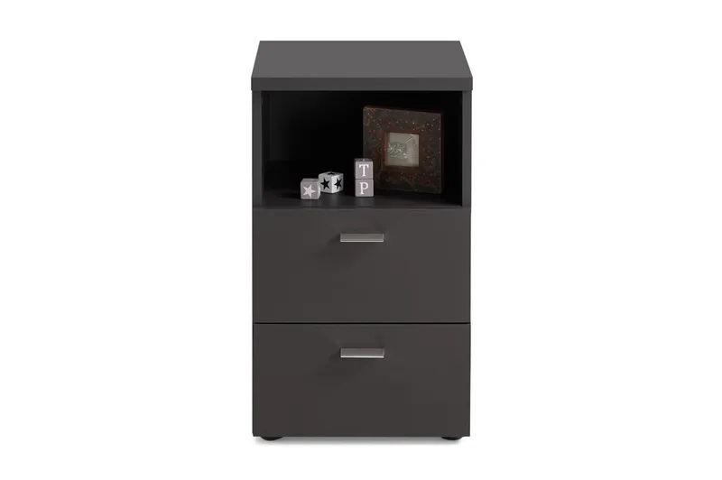 Colima Nattbord 35 cm med Oppbevaring 2 Skuffer + Hylle, Svart