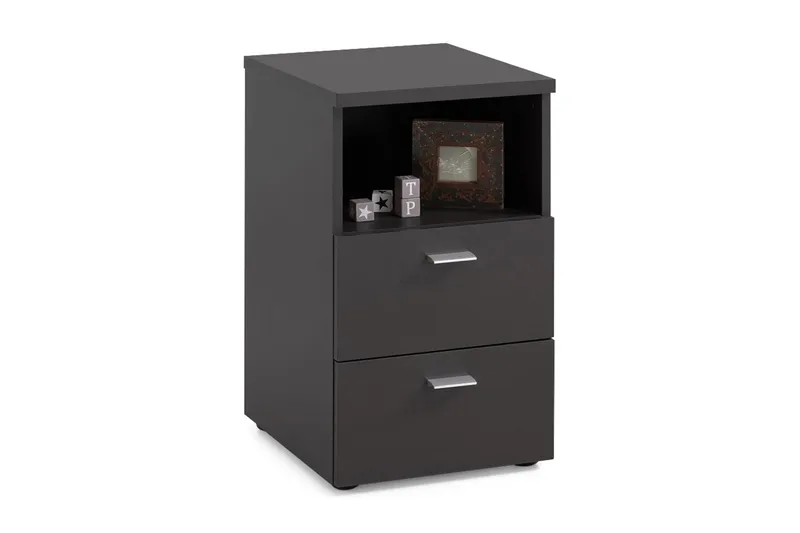 Colima Nattbord 35 cm med Oppbevaring 2 Skuffer + Hylle - Svart - Møbler - Bord - Avlastningsbord - Sengebord & nattbord