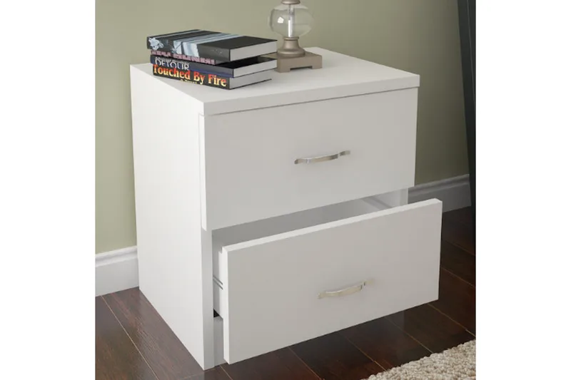 Decorotika Nattbord 40 cm med Oppbevaring 2 Skuffer - Hvit - Møbler - Bord - Avlastningsbord - Sengebord & nattbord