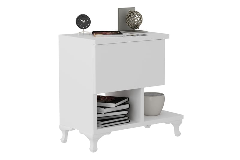 Decorotika Nattbord 46 cm med Oppbevaring Skuff + Hyller Ben - Hvit - Møbler - Bord - Avlastningsbord - Sengebord & nattbord