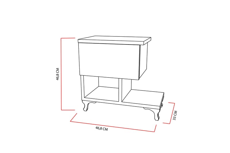 Decorotika Nattbord 46 cm med Oppbevaring Skuff + Hyller Ben - Hvit - Sengebord & nattbord