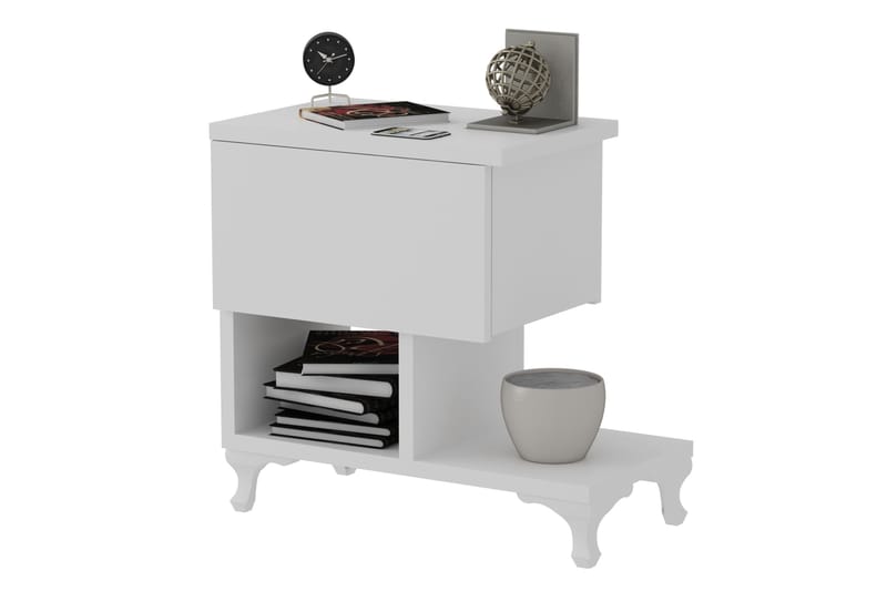Decorotika Nattbord 46 cm med Oppbevaring Skuff + Hyller Ben - Hvit - Møbler - Bord - Avlastningsbord - Sengebord & nattbord