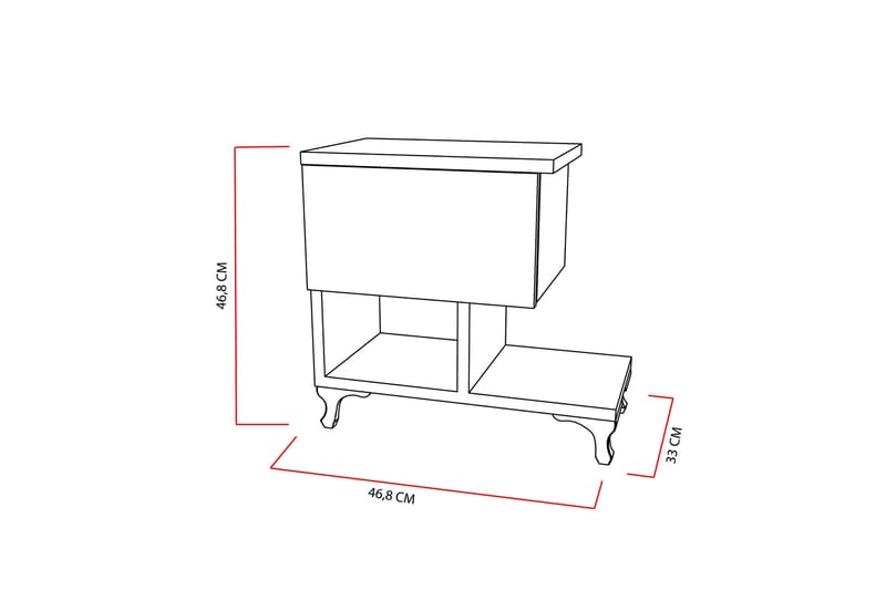 Decorotika Nattbord 46 cm med Oppbevaring Skuff + Hyller Ben - Hvit - Møbler - Bord - Avlastningsbord - Sengebord & nattbord