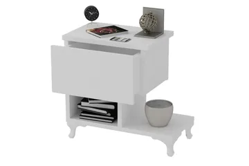 Decorotika Nattbord 46 cm med Oppbevaring Skuff + Hyller Ben - Hvit - Møbler - Bord - Avlastningsbord - Sengebord & nattbord