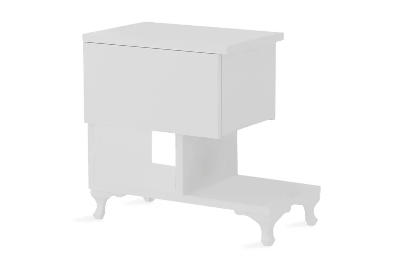 Decorotika Nattbord 46 cm med Oppbevaring Skuff + Hyller Ben, Hvit