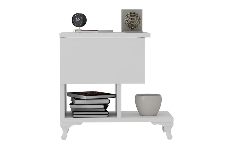 Decorotika Nattbord 46 cm med Oppbevaring Skuff + Hyller Ben - Hvit - Møbler - Bord - Avlastningsbord - Sengebord & nattbord