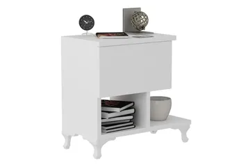 Decorotika Nattbord 46 cm med Oppbevaring Skuff + Hyller Ben - Hvit - Møbler - Bord - Avlastningsbord - Sengebord & nattbord