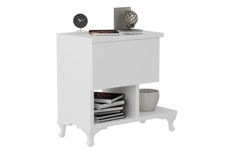 Decorotika Nattbord 46 cm med Oppbevaring Skuff + Hyller Ben - Hvit - Møbler - Bord - Avlastningsbord - Sengebord & nattbord