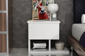 Decorotika Nattbord 46 cm med Oppbevaring Skuff + Hyller - Hvit - Møbler - Bord - Avlastningsbord - Sengebord & nattbord