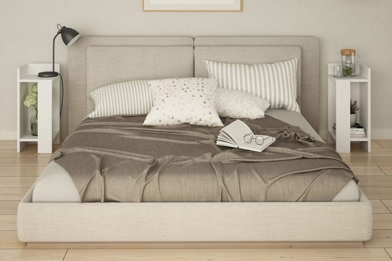 Decorta Nattbord 27 cm med Oppbevaring Hyller + Luker - Hvit - Møbler - Bord - Avlastningsbord - Sengebord & nattbord