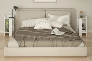 Decorta Nattbord 27 cm med Oppbevaring Hyller + Luker - Hvit - Møbler - Bord - Avlastningsbord - Sengebord & nattbord