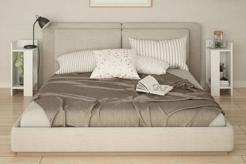 Decorta Nattbord 27 cm med Oppbevaring Hyller + Luker - Hvit - Møbler - Bord - Avlastningsbord - Sengebord & nattbord