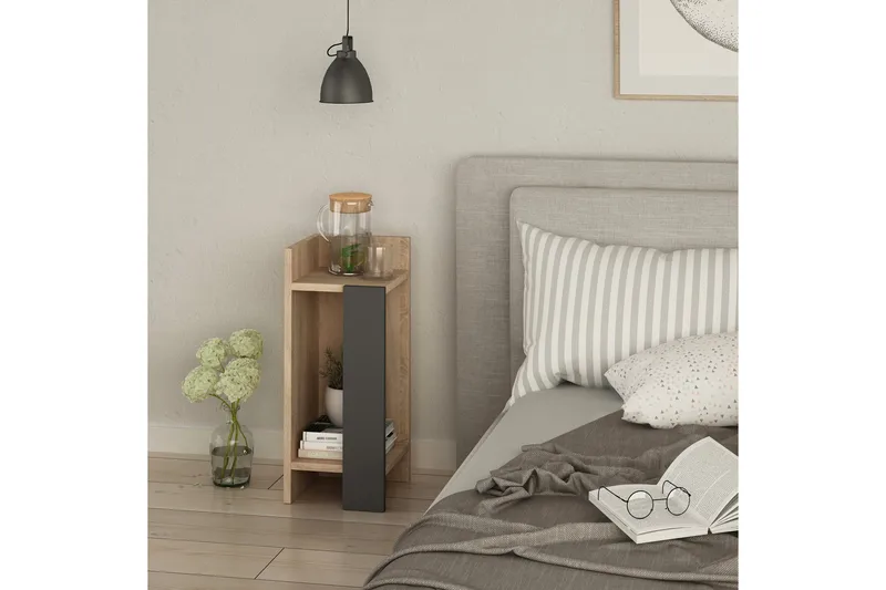 Decorta Nattbord 27 cm med Oppbevaring Hyller Venstre - Grå/Brun - Møbler - Bord - Avlastningsbord - Sengebord & nattbord