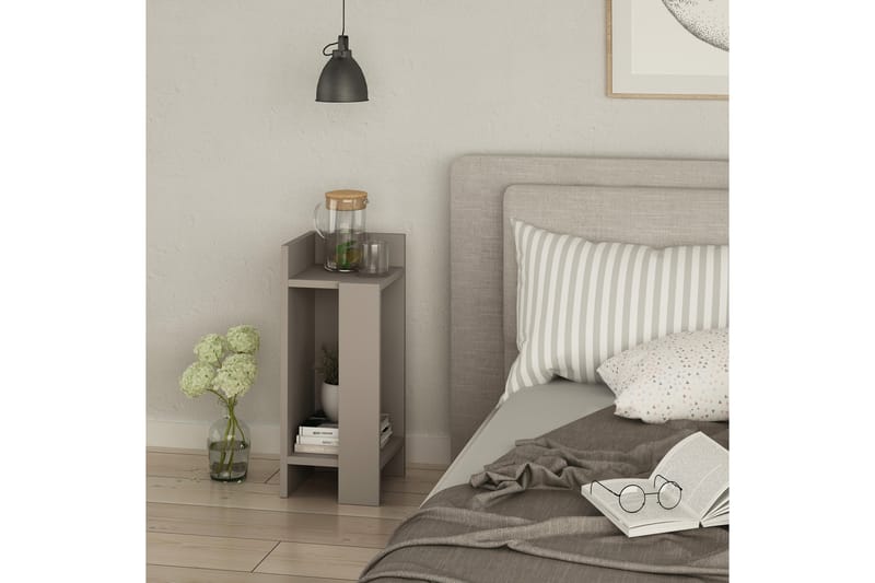 Decorta Nattbord 27 cm med Oppbevaring Hyllor + Luker Venstr - Grå - Møbler - Bord - Avlastningsbord - Sengebord & nattbord