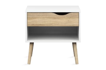 Delta Nattbord 50 cm med Oppbevaring Skuff + Hylle - Hvit/Eikfarge - Møbler - Bord - Avlastningsbord - Sengebord & nattbord