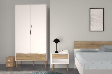 Delta Nattbord 50 cm med Oppbevaring Skuff + Hylle - Hvit/Eikfarge - Møbler - Bord - Avlastningsbord - Sengebord & nattbord
