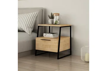 Desgrar Nattbord 45x50 cm i Eik med Skuffer og Oppbevaring - Beige - Møbler - Bord - Avlastningsbord - Sengebord & nattbord