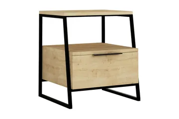 Desgrar Nattbord 45x50 cm i Eik med Skuffer og Oppbevaring - Beige - Møbler - Bord - Avlastningsbord - Sengebord & nattbord