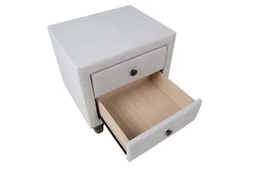 Emilia Nattbord med Oppbevaring og Skuffer i Stoff med Trebein - Beige - Møbler - Bord - Avlastningsbord - Sengebord & nattbord