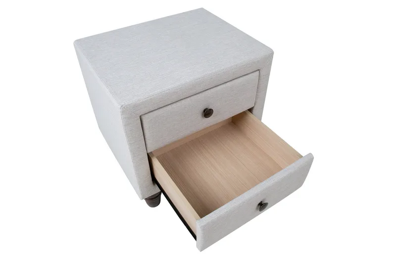 Emilia Nattbord med Oppbevaring og Skuffer i Stoff med Trebein - Beige - Møbler - Bord - Avlastningsbord - Sengebord & nattbord