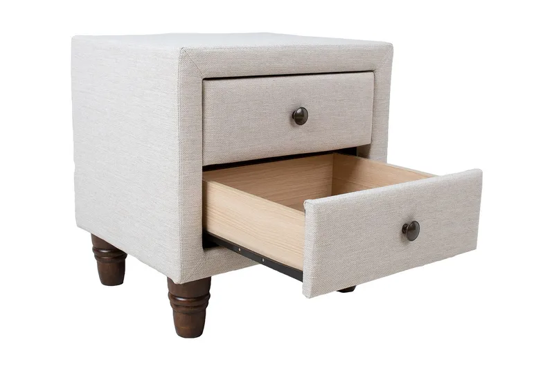 Emilia Nattbord med Oppbevaring og Skuffer i Stoff med Trebein - Beige - Møbler - Bord - Avlastningsbord - Sengebord & nattbord