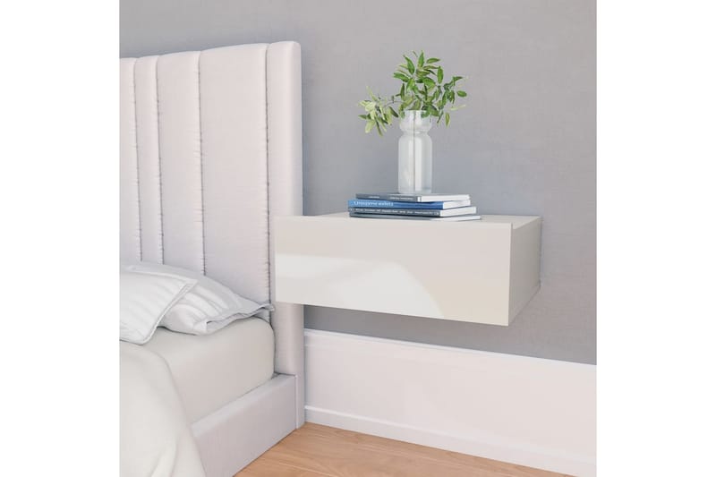 Flytende nattbord 2 stk høyglans hvit 40x30x15 cm sponplate - Sengebord & nattbord