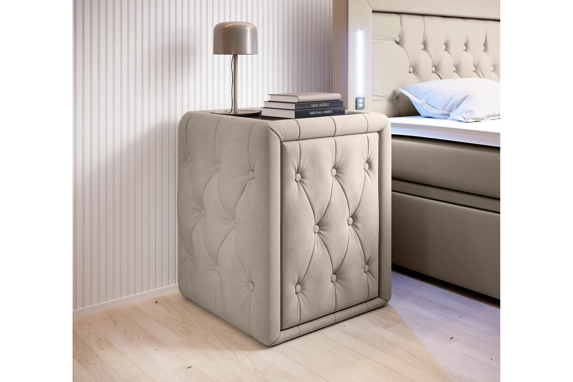 Franco Nattbord 58 cm med Oppbevaring Skuff - Beige