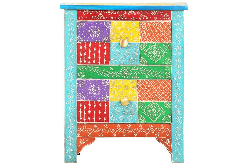 Håndmalt nattbord 40x30x50 cm heltre mango - Flerfarget - Møbler - Bord - Avlastningsbord - Sengebord & nattbord