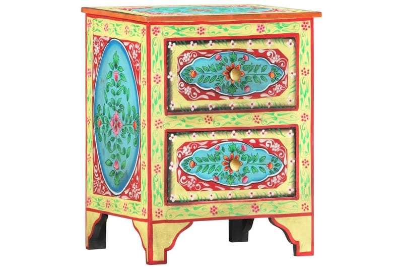 Håndmalt nattbord 40x30x50 cm heltre mango - Flerfarget - Møbler - Bord - Avlastningsbord - Sengebord & nattbord