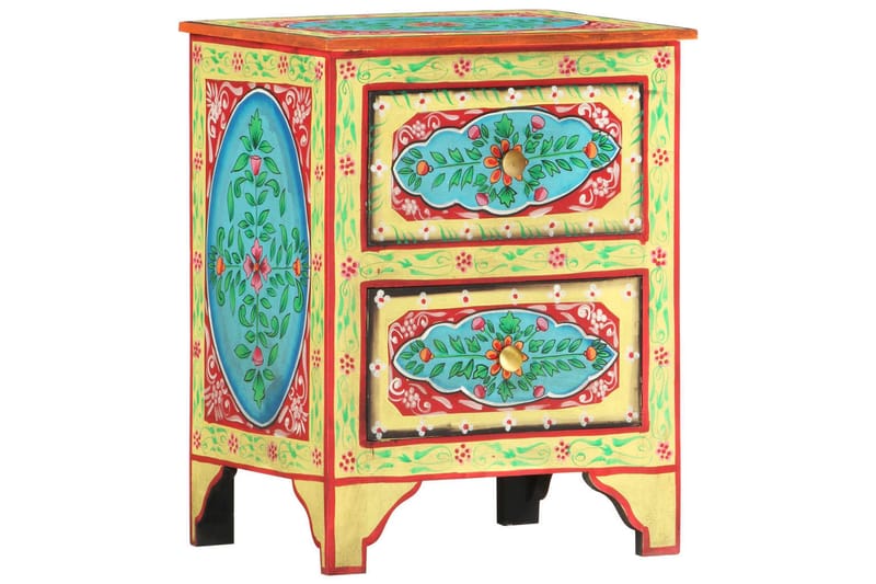 Håndmalt nattbord 40x30x50 cm heltre mango - Flerfarget - Møbler - Bord - Avlastningsbord - Sengebord & nattbord
