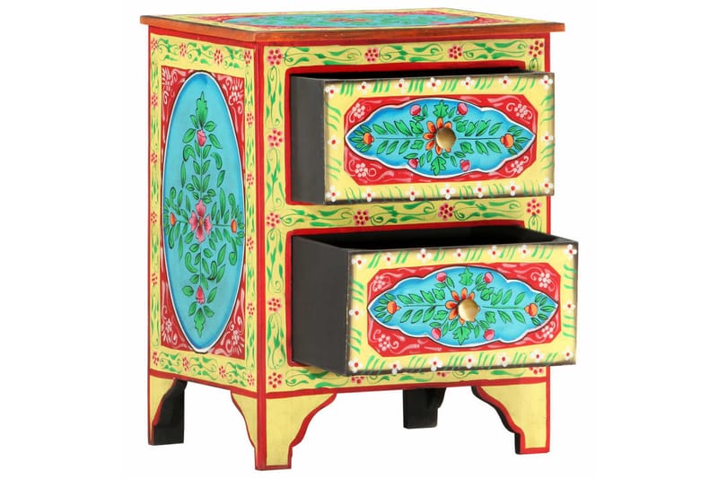 Håndmalt nattbord 40x30x50 cm heltre mango - Flerfarget - Møbler - Bord - Avlastningsbord - Sengebord & nattbord