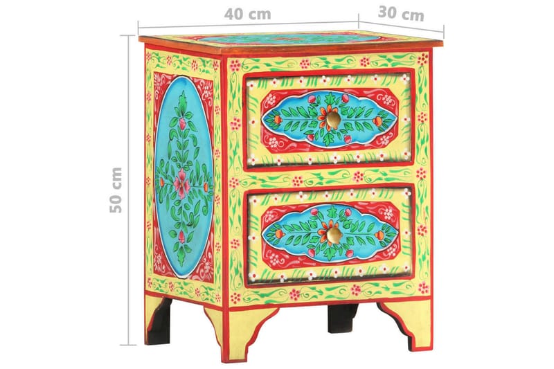 Håndmalt nattbord 40x30x50 cm heltre mango - Flerfarget - Møbler - Bord - Avlastningsbord - Sengebord & nattbord